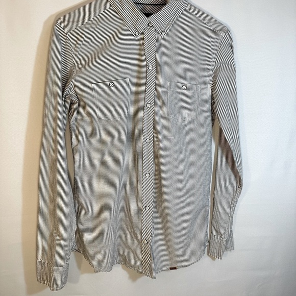 Vans Button Down Shirt Size L Long Sleeve Western Cowgirl Striped Black White - Picture 2 of 9